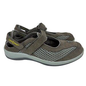 Orthofeet Sanibel Mary Jane Shoes Size 8 Gray Leather Blue Mesh NO INSOLES